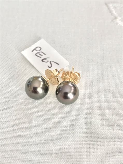 Cultured Tahitian Pearl Stud Earrings 14k Yellow Gold Pe65