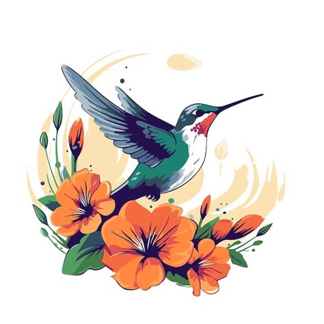 Colibri Con Flores Ilustraci N Vectorial Sobre Un Fondo Blanco Vector