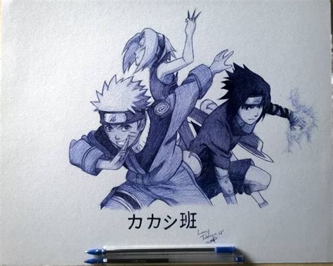 Ballpoint Pen Drawing Of Team Kakashiカカシ班 Pendrawing Penart Bic