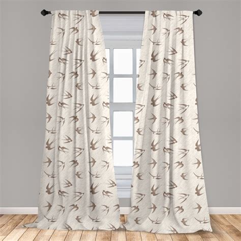 Birds Curtains 2 Panels Set Flying Bird Swallow Vintage Design