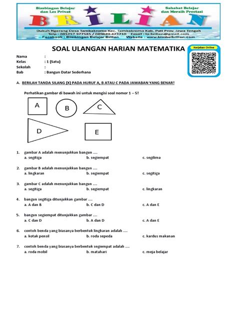 Soal Matematika Kelas 1 Sd Bab 8 Bangun Datar Sederhana Pdf