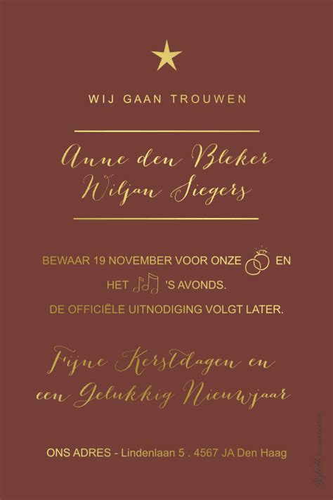 Save The Date Kerstkaart Met Goudfolie En Kalender