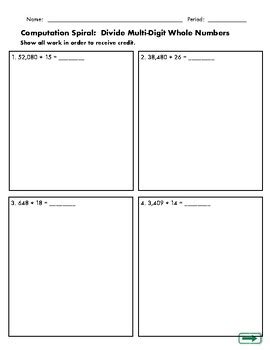 Computation Spiral Divide Multi Digit Whole Numbers By Ms Patterson