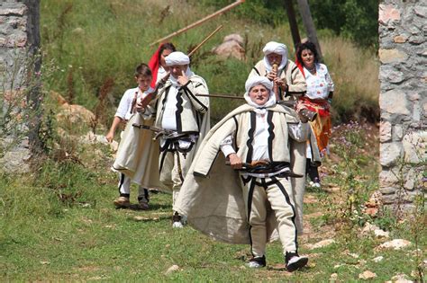 Rugova Western Kosovo Local Villagers Feasting Wearing Traditional