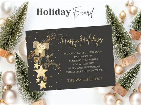 Holiday Greeting Card With Gold Stars And Ornaments