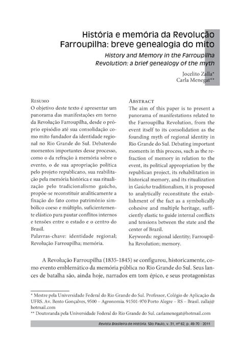 PDF História e memória da Revolução Farroupilha breve genealogia