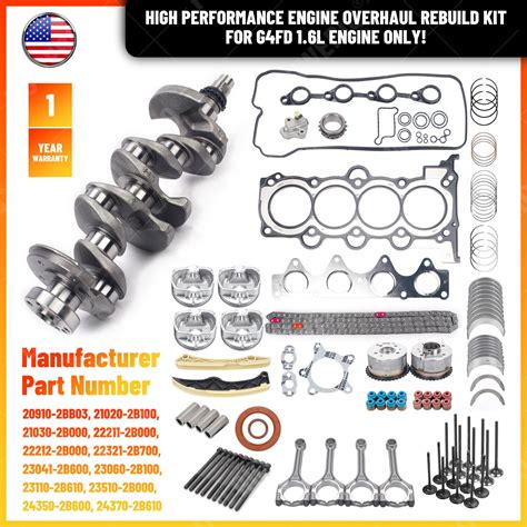 G4FD 1 6L Engine Overhaul Rebuild Kit Crankshaft Rod Timing Set Fits