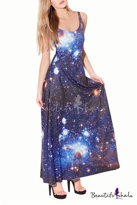 Blue Galaxy Print Maxi Sleeveless A-line Dress | Galaxy dress, Maxi ...