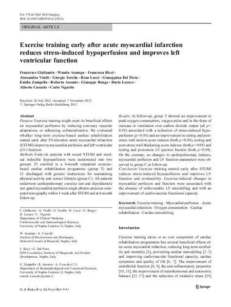 Pdf Exercise Training Early After Acute Myocardial Infarction Reduces