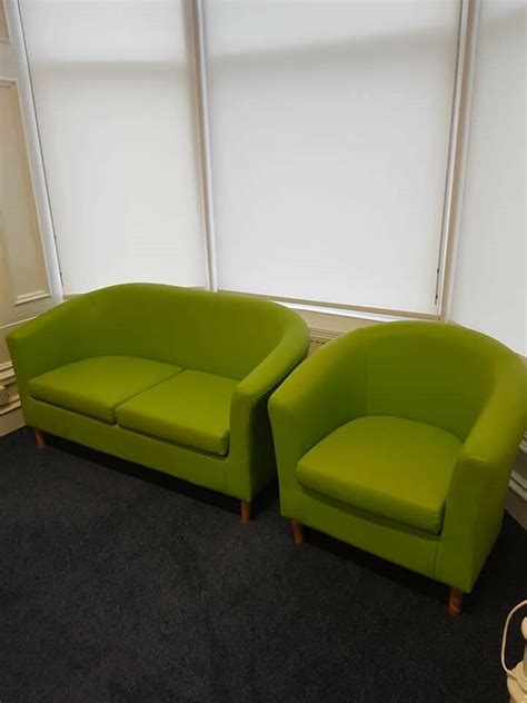 Lime Green Sofa Set - Lime green sofa, storage pouffe, cushions and mini pouffes (beanbag ones ...