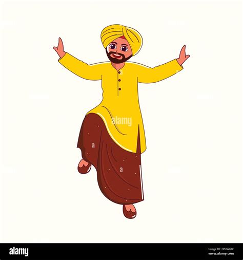 Punjabi Young Man Performing Bhangra Dance On Beige Background Stock