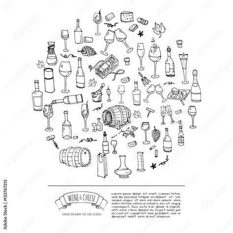 Hand Drawn Wine Set Icons Vector Illustration Sketchy Wine Tasting