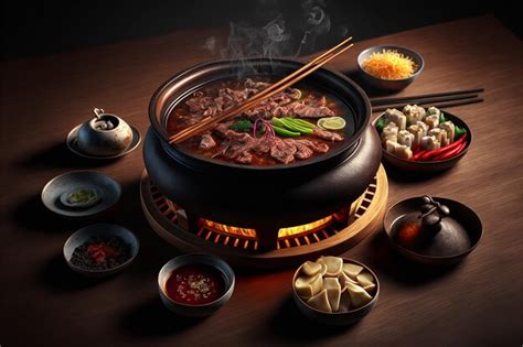 Premium Photo | Superb hot pot korean style with bowl of kimchi and ...