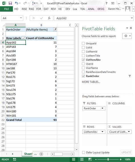 Manually Sort Pivot Table