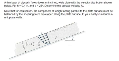 Solved A Thin Layer Of Glycerin Flows Down An Inclined Wide Chegg