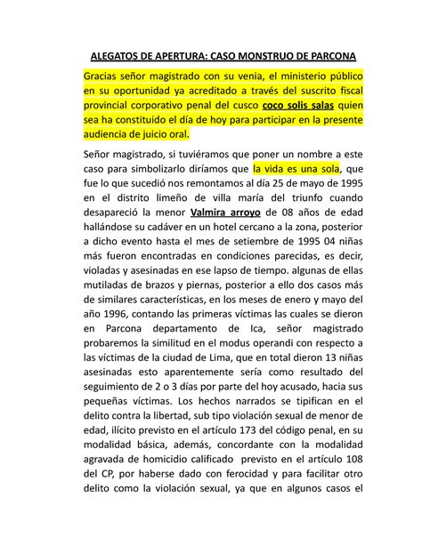 Alegatos De Apertura Alegatos De Apertura Caso Monstruo De Parcona