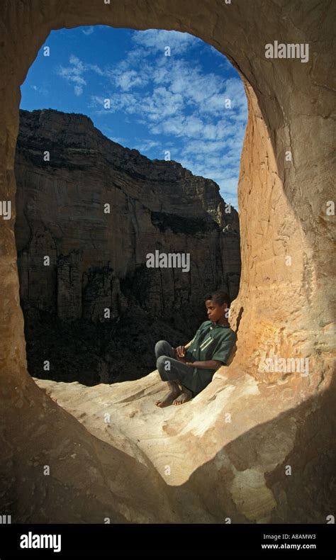 entrance to Abuna Yemata Guh rock-hewn church, Gheralta, Ethiopia Stock ...