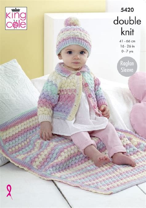 King Cole Beaches DK Pattern 5420 Cardigan Hat Blanket Delta