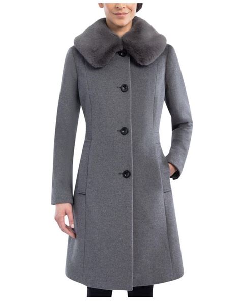 Anne Klein Faux Fur Club Collar Coat In Light Grey Gray Lyst