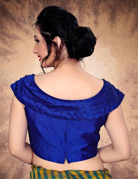 Blue Womens Silk With Boat Neck Blouse Amrutam Fab 2995079