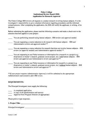 Fillable Online IRB Application Form Fisher College Fax Email Print