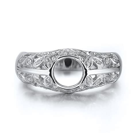 Solid 10k White Gold Semi Mount Round 7mm Real SI H Diamond Wedding