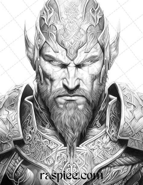 Viking Warriors Portrait Grayscale Coloring Pages Printable For Adu