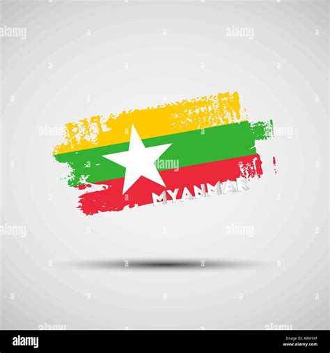 Flag Of Myanmar Vector Illustration Of Grunge Brush Stroke With