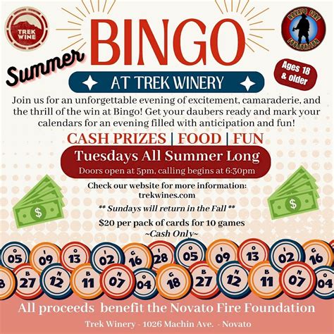 Bingo At Trek Winery July 2024 Marin Convention Visitors Bureau