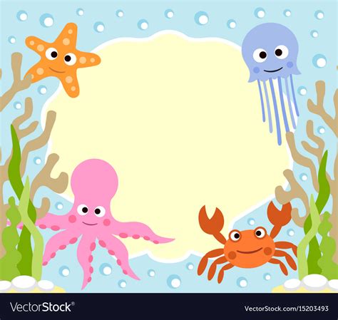 Sea animals cartoon background card Royalty Free Vector