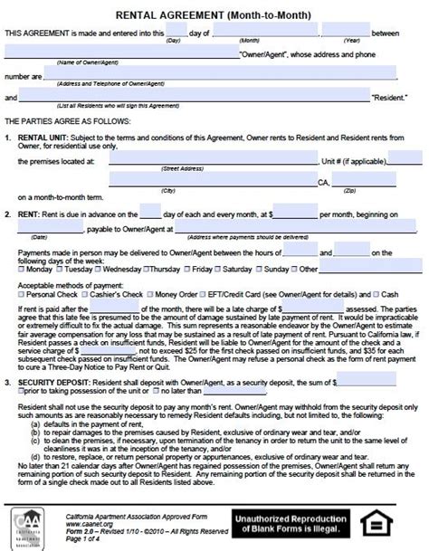 Rental Agreement Template California