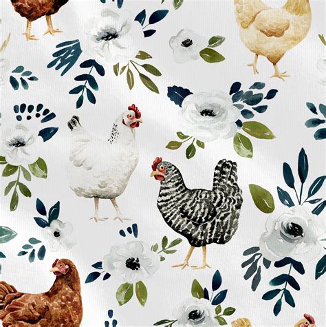 Chickens White Hopland Fabrics