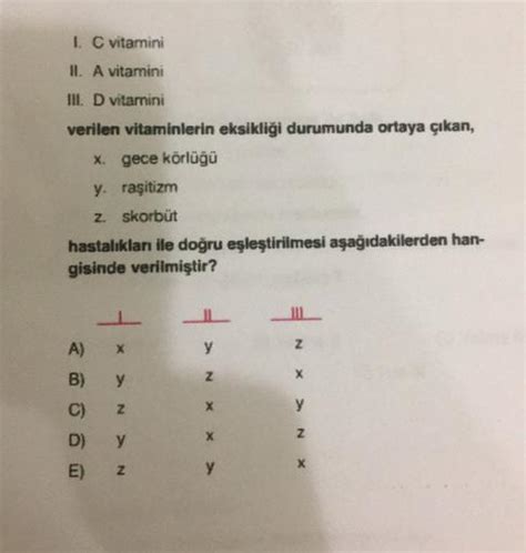 1 C Vitamini Ii A Vitamini Ii D Vitamini Verilen Vitaminlerin Eksikliği Durumunda Ortaya