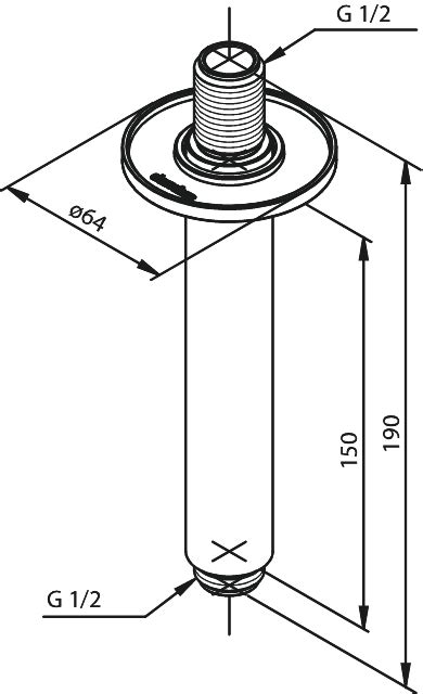 Indbygning Poleret Messing PVD Loftmonteret Brusearm 150mm Damixa Dk