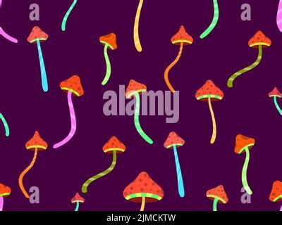 Hallucinogenic Mushrooms Seamless Pattern Psychedelic Mushrooms Acid