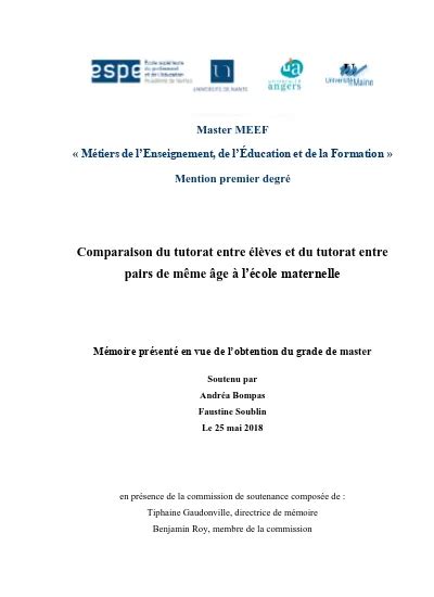 Comparaison Du Tutorat Entre L Ves Et Du Tutorat Entre Pairs De M Me