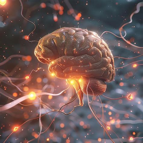 3d Rendered Photo Of Realistic Human Brain Showing Firing Neurons And