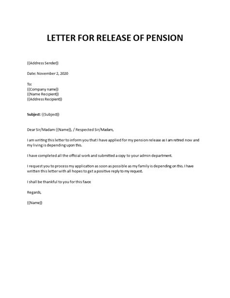 Pension Request Letter Format