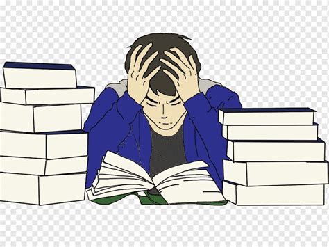 International Student School Stressed Reading People Cartoon Png