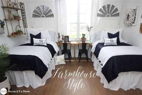 Farmhouse Navy Ticking Stripe And Ties Dorm Bedding Set Dorm Bedding