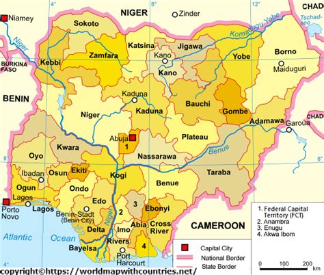 Free Printable Nigeria Blank Map And Labeled In Pdf World Map With