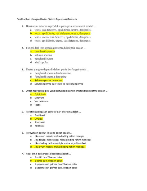 Soal Latihan Ulangan Harian Sistem Reproduksi Manusia Berikut Ini Saluran Reproduksi Pada Pria