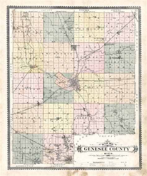 1889 Map of Genesee County Michigan Historical Cemeteries | Etsy