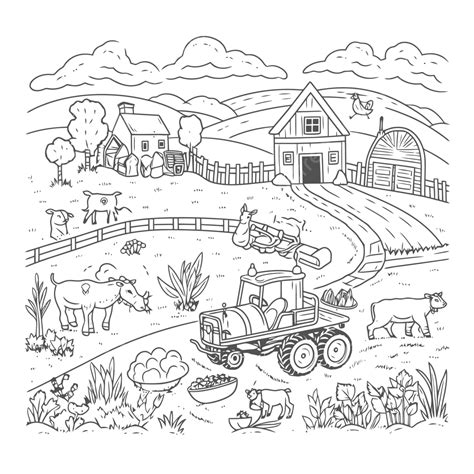 Farm Scene Coloring Pages For Kids Sketch Coloring Page