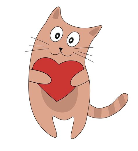 Cute Brown Striped Cat With A Heart In Their Paws Romantic Valentines Day Vector Illustration