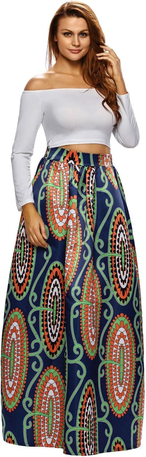 Luyuthic Women African Print Plus Size High Waist Ankara Maxi Skirtred Egoxxl