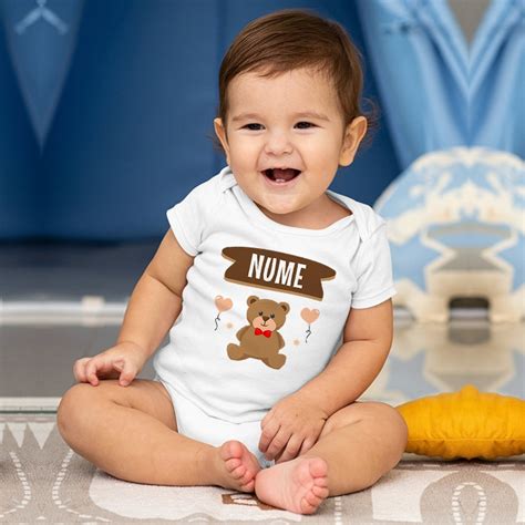 Body Bebe Personalizat Cu Nume Si Un Ursulet Alb 100 Bumbac 12 18