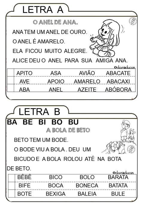 Fichas De Leitura Das Sílabas Simples Em Letra Bastão