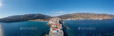 Andros Island Greece Chora Town Aerial Panorama Traditional