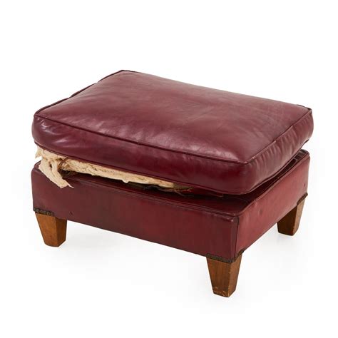 Red Distressed Leather Ottoman - Modernica Props